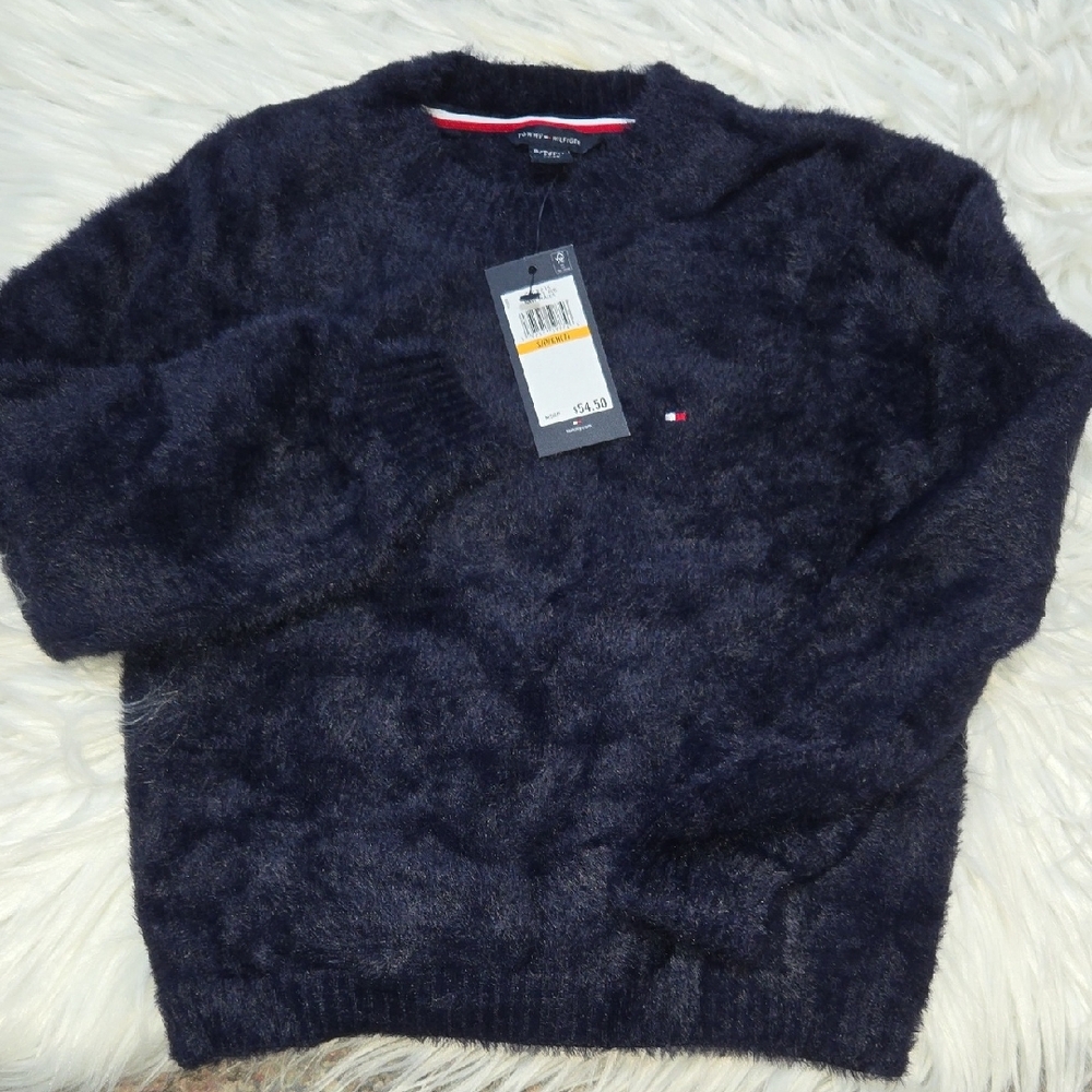 Tommy Hilfiger Girls Blue Crewneck Sweater Plush- size 7